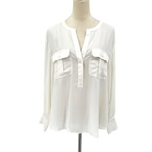 Banana Republic NWT Off-White Long Sleeve Double Pocket Popover Career Blouse